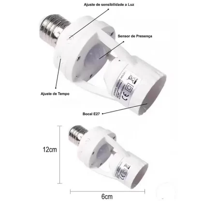 Sensor De Presença Com Fotocélula Para Lâmpada Soquete E27 Bivolt - Segurança, Praticidade e Economia