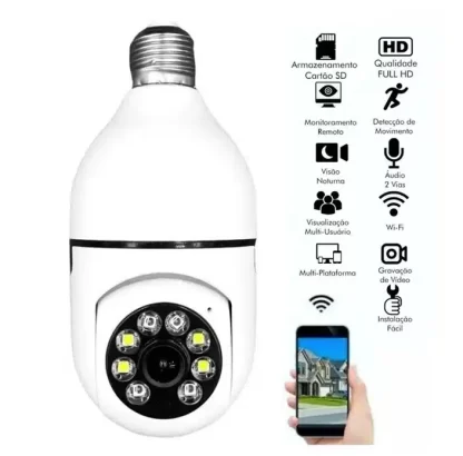 Câmera de Segurança Wi-Fi IP Sem Fio 360 Encaixe Lâmpada + Aplicativo - A Segurança de sua Casa | Empresa - 110V - Image 2