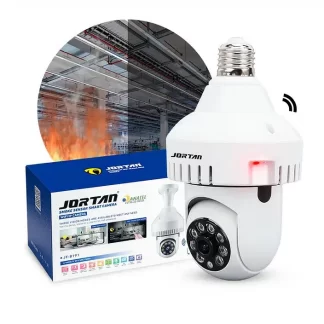 Câmera IP Segurança WiFi 360 Lâmpada Full HD 1080 JT-8191 com Detector de Fumaça, Sensor Movimento Áudio