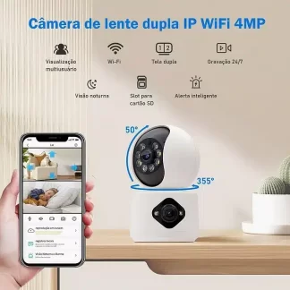Câmera IP Bába Eletrônica Inteligente Panorâmica WiFi - Lente Dupla - Zoom Digital 4x - Alarme