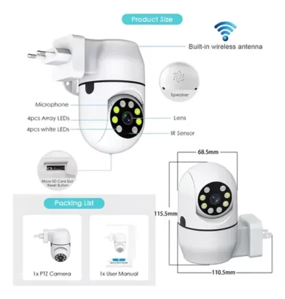 Câmera De Segurança IP PTZ Robô WiFi Giratória - Full HD Visão Noturna - Seguidora de Presença - Na Tomada LOF-V 8178 - Image 2
