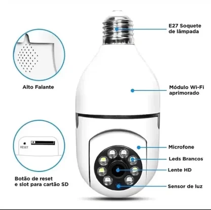 Câmera de Segurança Wi-Fi IP Sem Fio 360 Encaixe Lâmpada + Aplicativo - A Segurança de sua Casa | Empresa - 110V - Image 3