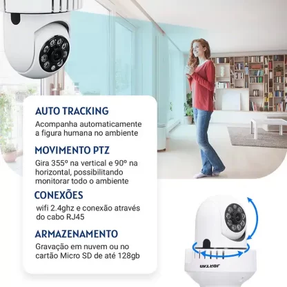 Câmera IP Segurança WiFi 360 Lâmpada Full HD 1080 JT-8191 com Detector de Fumaça, Sensor Movimento Áudio - Image 3