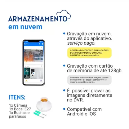 Câmera IP Segurança WiFi 360 Lâmpada Full HD 1080 JT-8191 com Detector de Fumaça, Sensor Movimento Áudio - Image 4