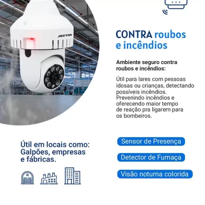 Câmera IP Segurança WiFi 360 Lâmpada Full HD 1080 JT-8191 com Detector de Fumaça, Sensor Movimento Áudio - Image 5
