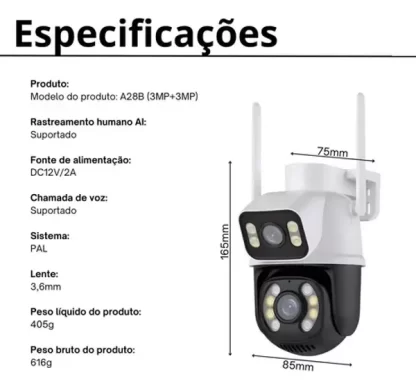 Câmera Segurança WI-FI Smart Lente Dupla A28b Externa IP ICSE - Cobertura Panorâmica 360º - Image 7