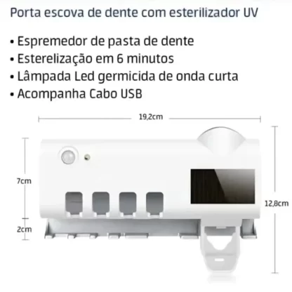 Esterilizador e Aplicador Pasta de Dente Dispenser Porta Escovas - Esteriliza Suas Escovas Com UV A - Novidade VOLERIS - Image 8