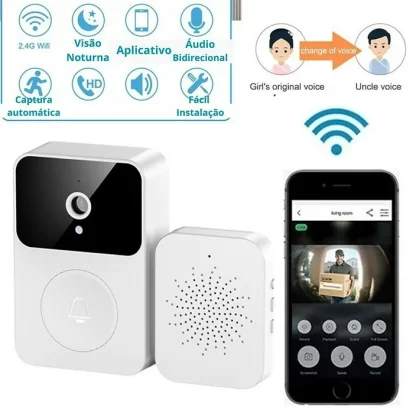 Campainha Com Câmera Vídeo s/ Fio Wi-Fi HD conectada ao Celular - Segurança e Conforto na Mão